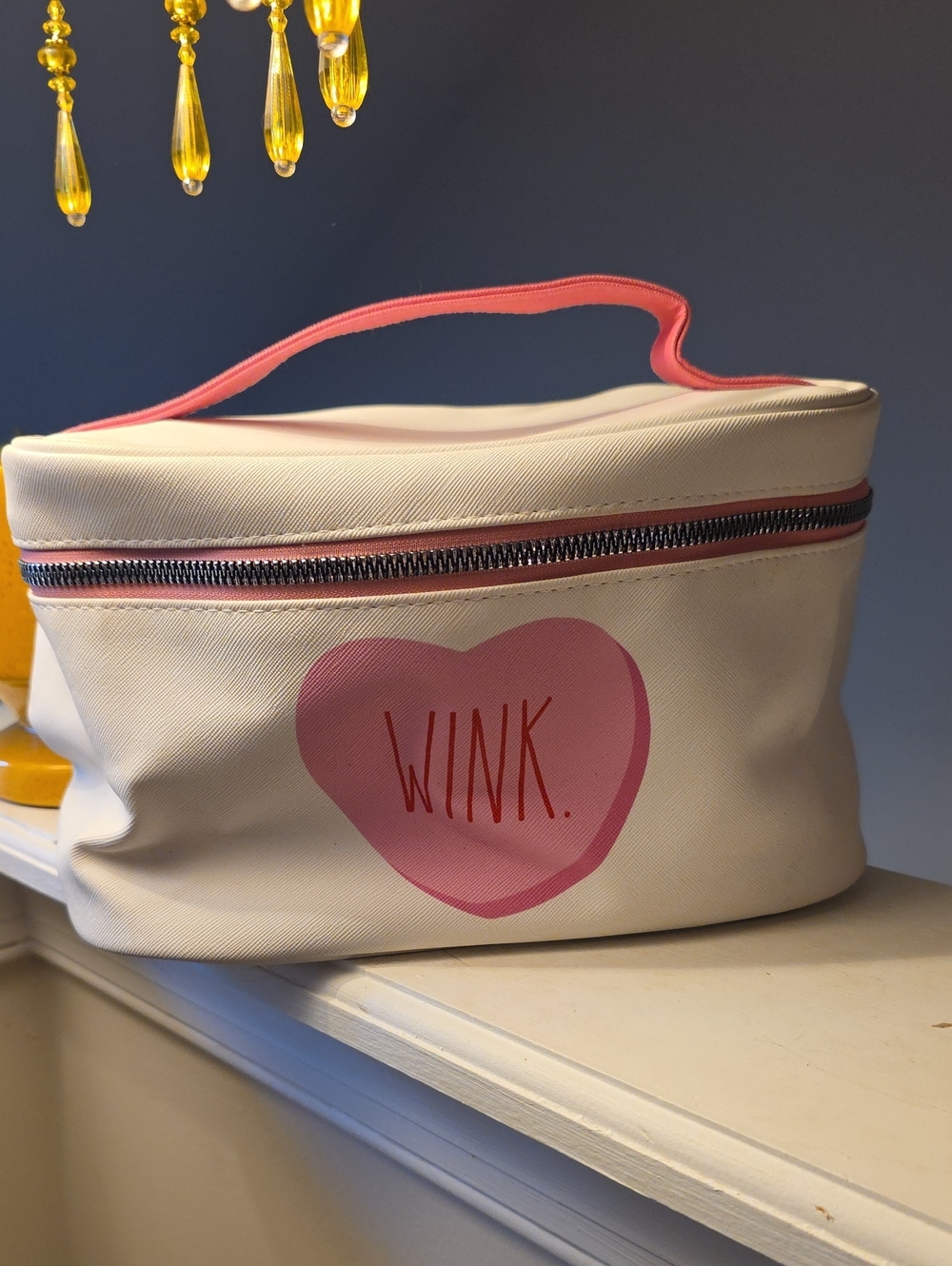 Rae Dunn Wink Pink Heart Travel  Cosmetic Bag